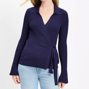 Navy Ribbed Wrap Sweater